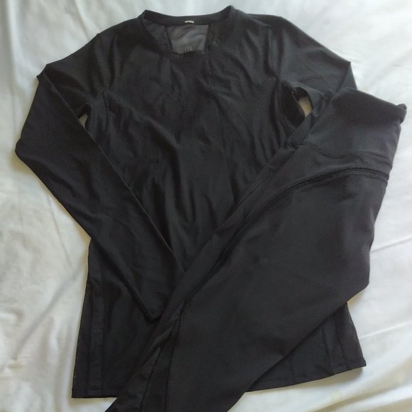 Lululemon Black SET Long-Sleeved Top + Cropped Legging Tight Sheer Panels MINT - Picture 4 of 9